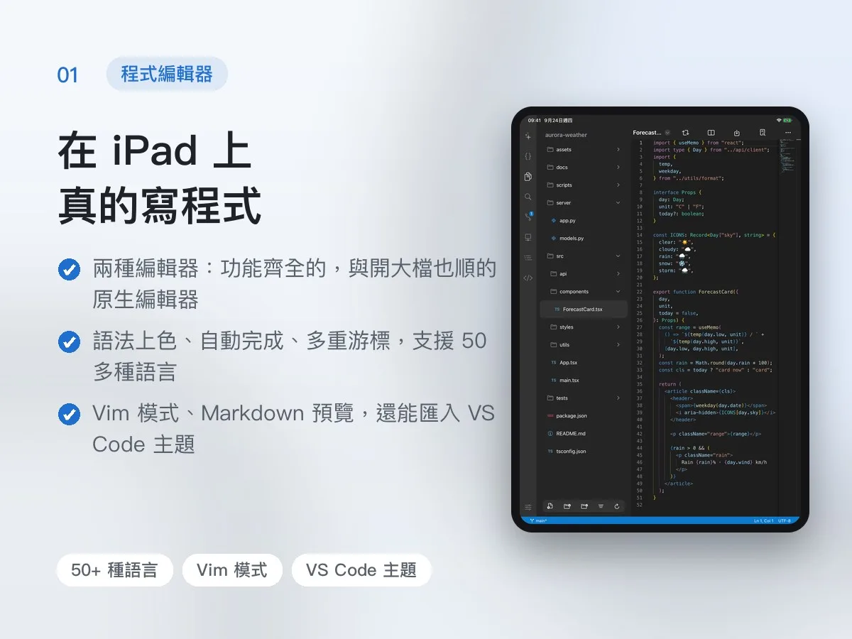 Valxe iPad 程式碼編輯器 APP 畫面 1